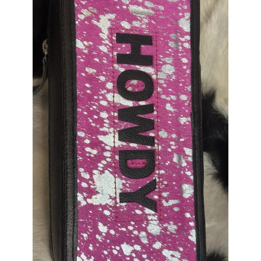 PINK Acid Wash HOWDY Hide & Leather Zip Travel Dresser Jewelry Box Cuff Case